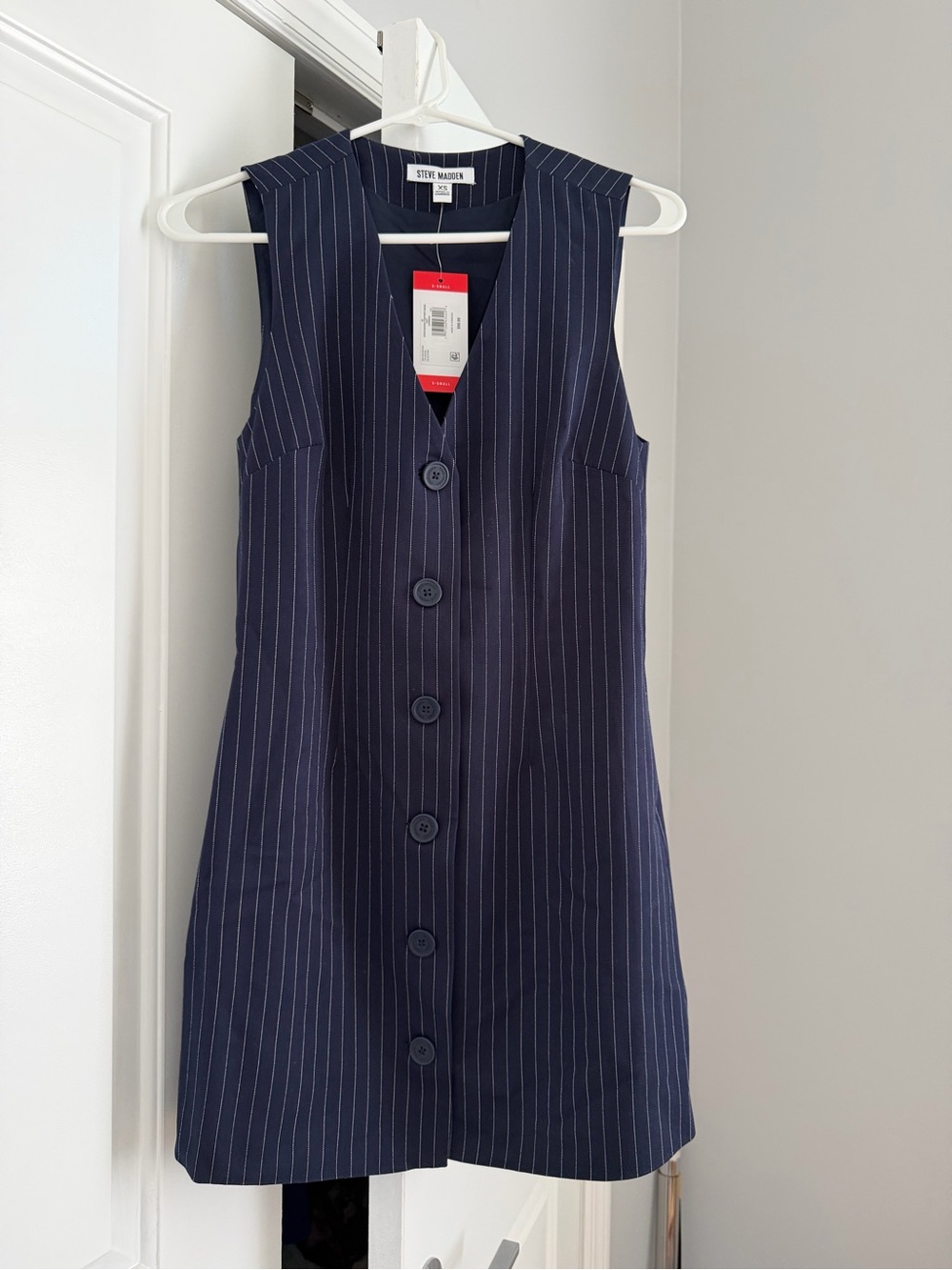 Steve Madden Navy Pinstripe Button-Down Mini Dress